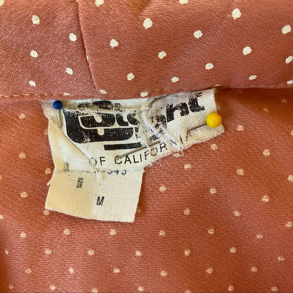 Vintage 70’s Stoplight of California Peach Polka-Dot Button Down Blouse - M - Picture 3 of 12